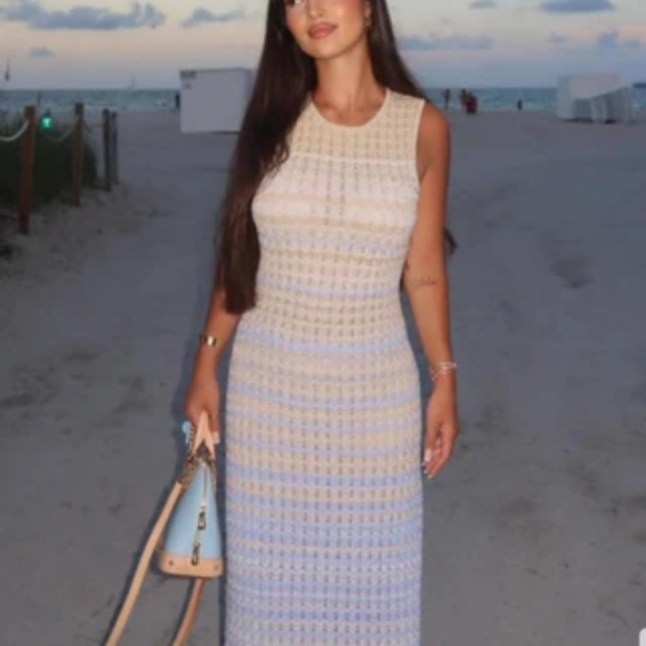 Sandro Zade Beige and blue shimmering Maxi Dress😍 - Picture 1 of 14